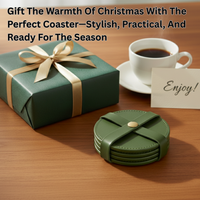 4 Pack Original Leather Coasters Set with Holder – 4 Inch Round Drink Mats