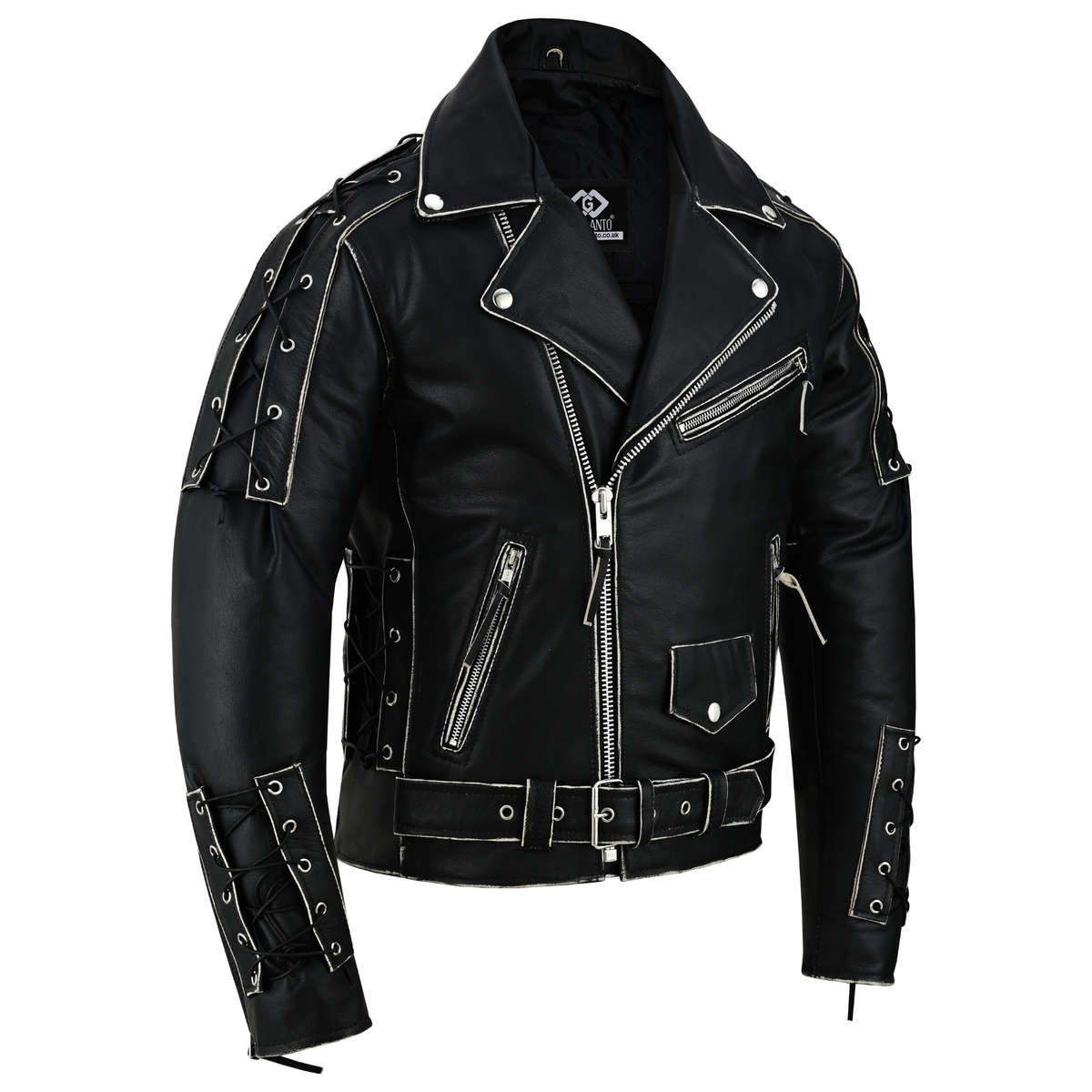 Brando Style Antique Rub Off Lace Leather Jacket