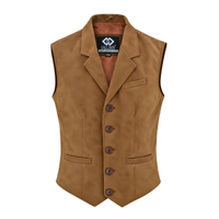Mens Blazer Style Formal Black Suede Leather Waistcoat Vest