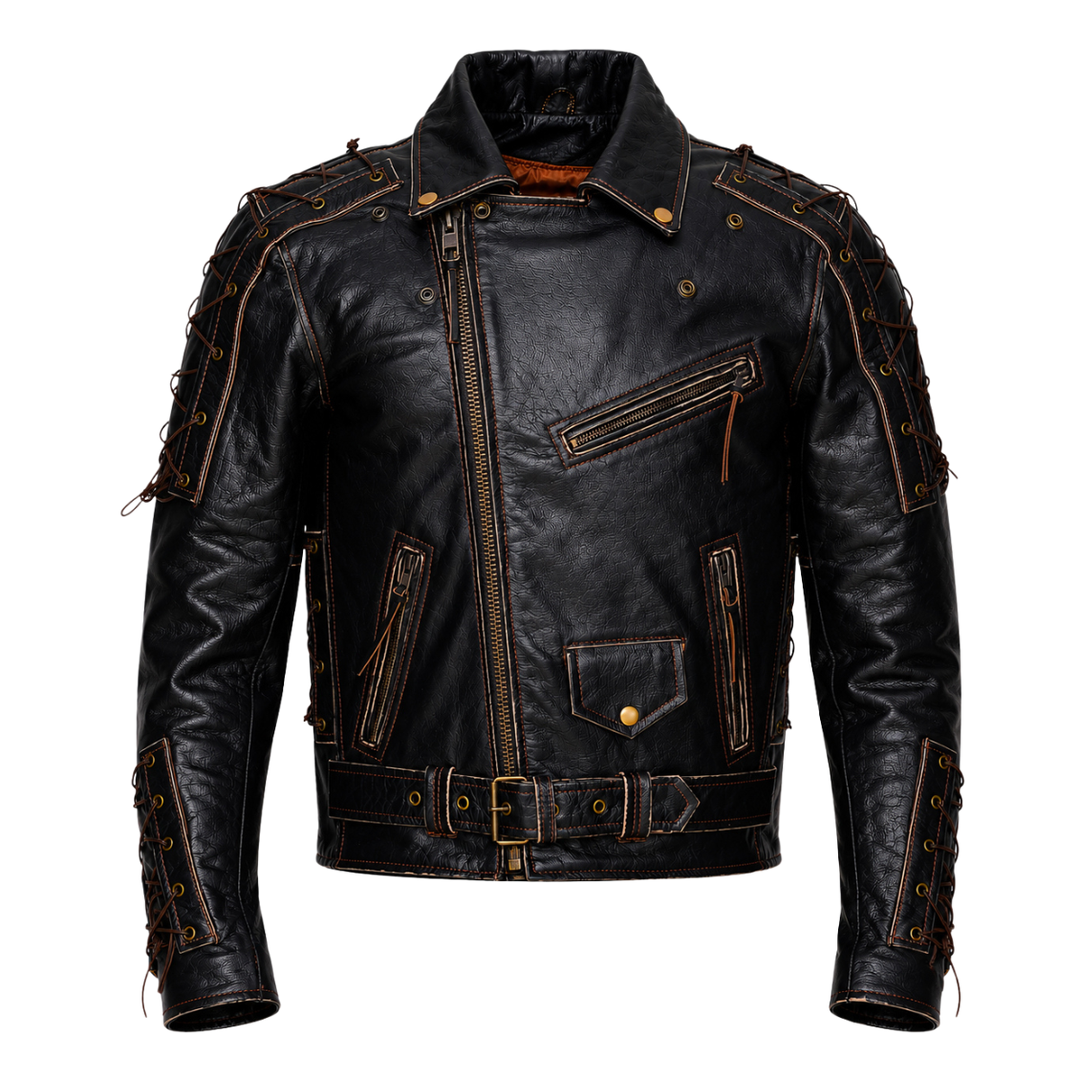 Brando Style Antique Rub Off Lace Leather Jacket