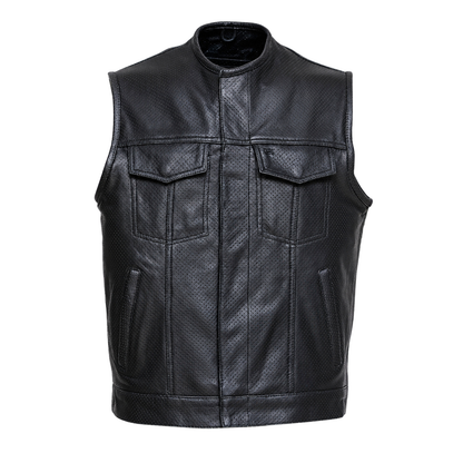Men’s Premium Perforated Leather Biker Vest - Breathable Waistcoat