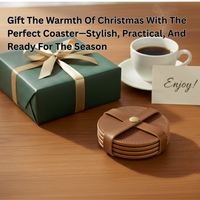 4 Pack Original Leather Coasters Set with Holder – 4 Inch Round Drink Mats