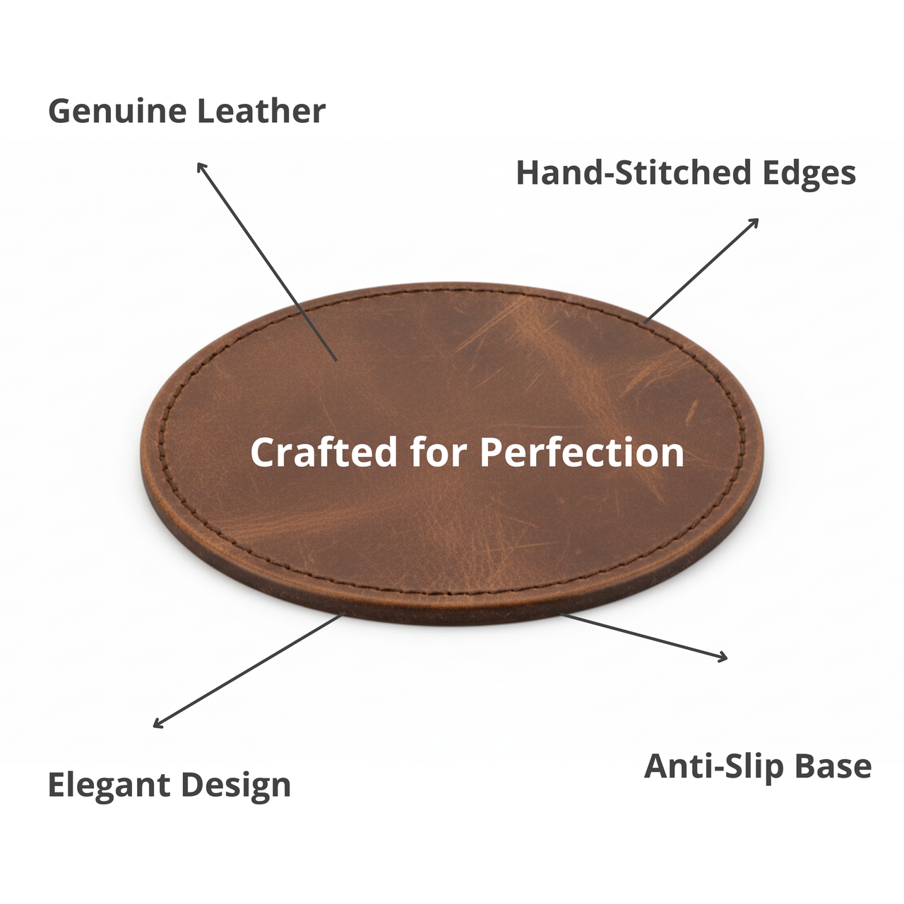 4 Pack Original Leather Coasters Set with Holder – 4 Inch Round Drink Mats