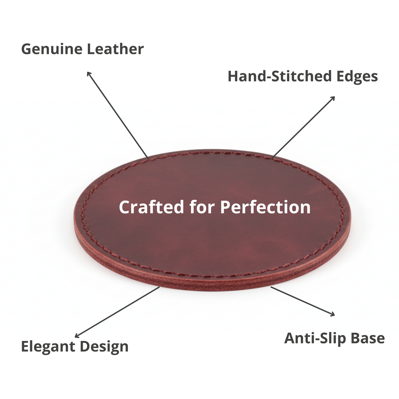 4 Pack Original Leather Coasters Set with Holder – 4 Inch Round Drink Mats