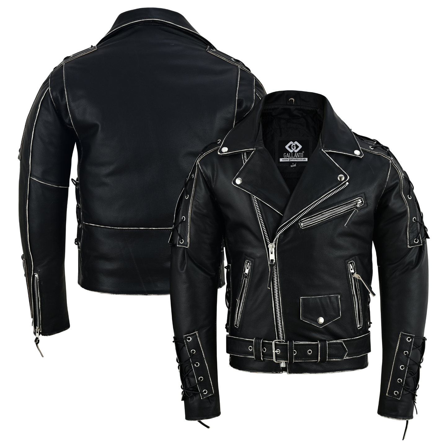 brando style antique rub off lace leather jacket - classic black cowhide biker jacket