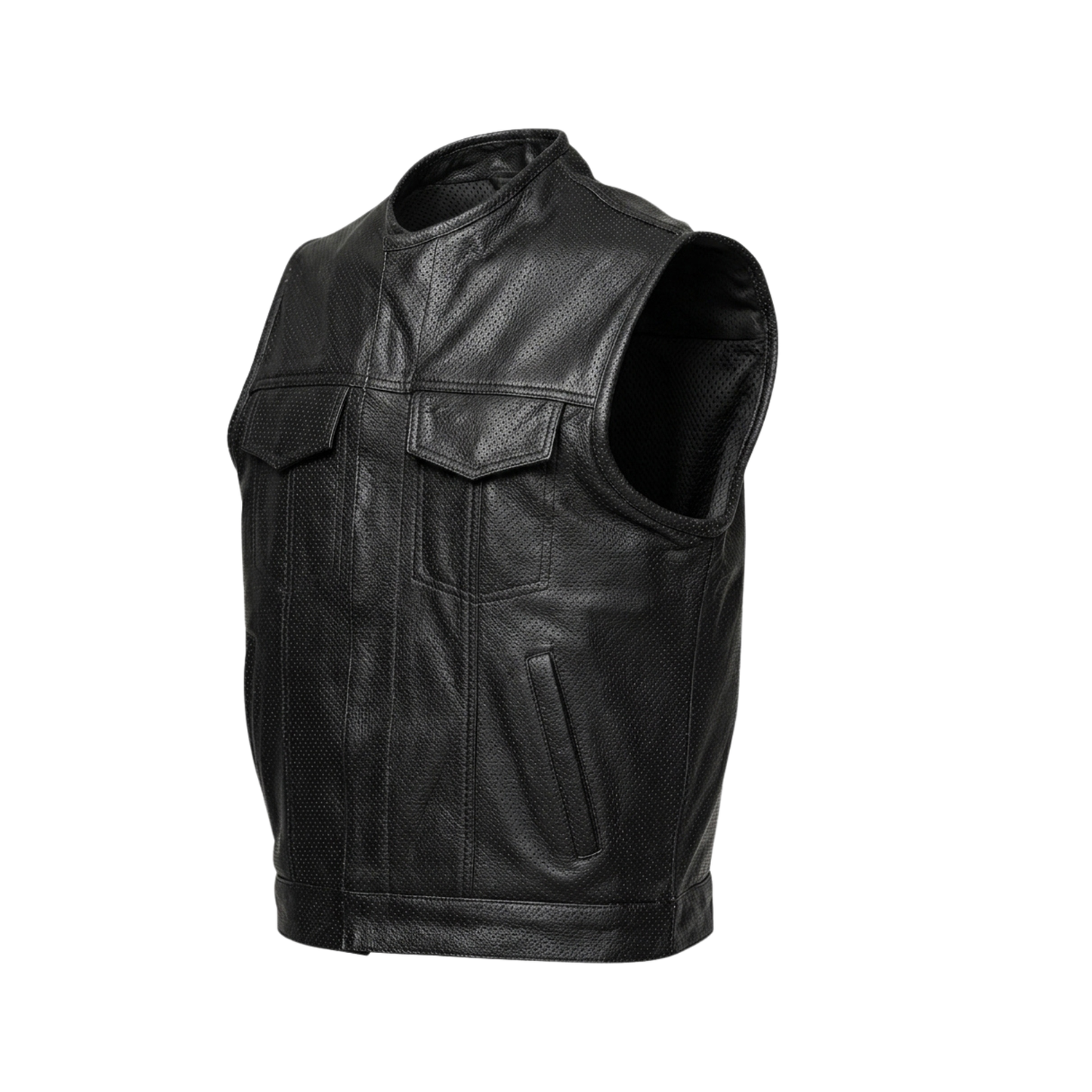 men’s premium perforated leather biker vest - breathable waistcoat
