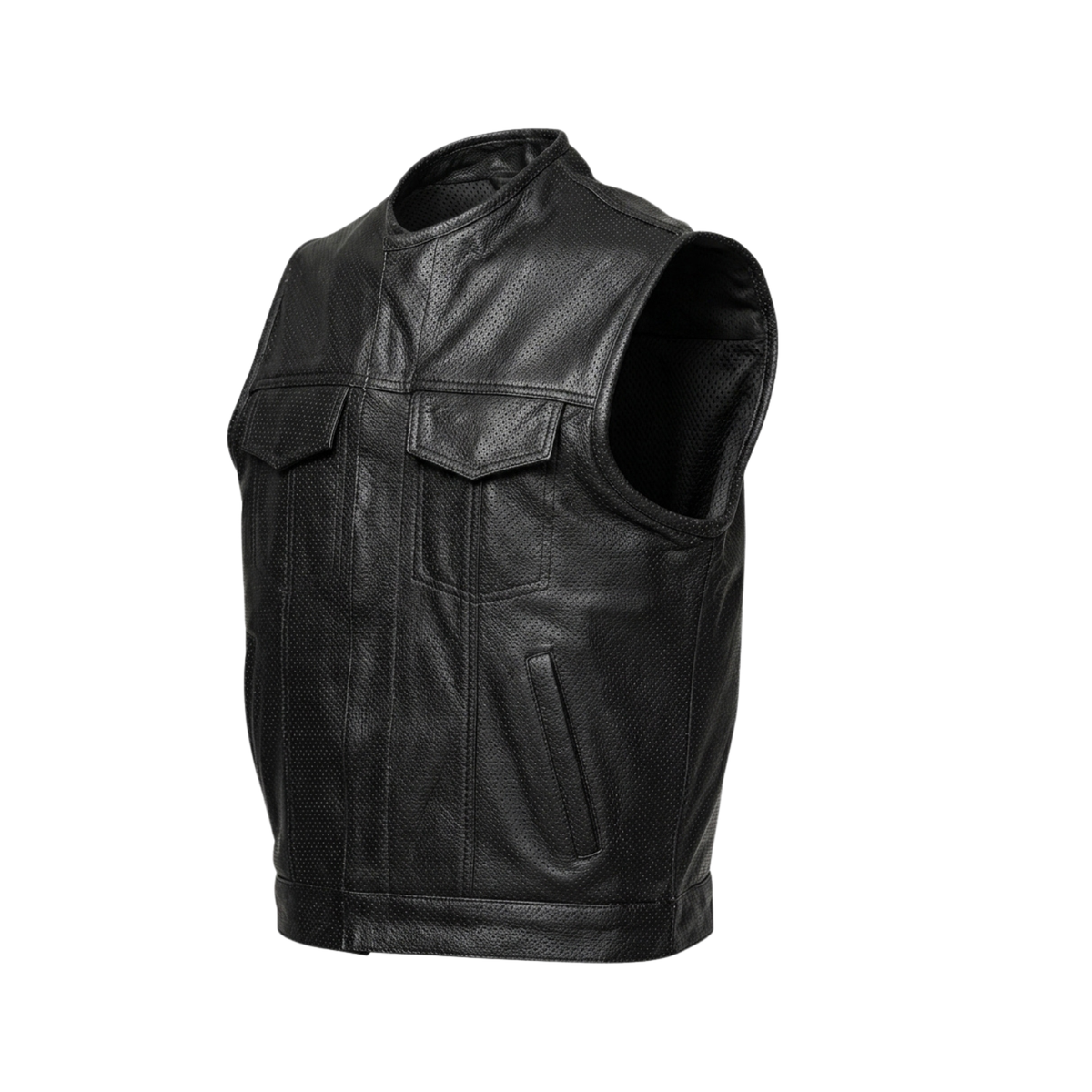 Men’s Perforated Leather Biker Vest with Breathable Design