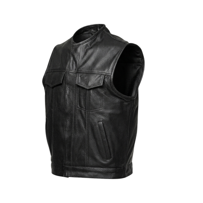 Men’s Premium Perforated Leather Biker Vest - Breathable Waistcoat