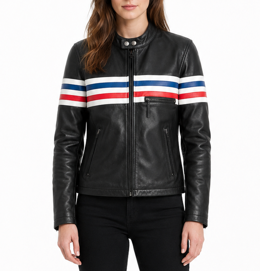 Ladies Premium Leather Biker Jacket Size XS | Midnight Black Edition