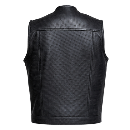 Men’s Premium Perforated Leather Biker Vest - Breathable Waistcoat