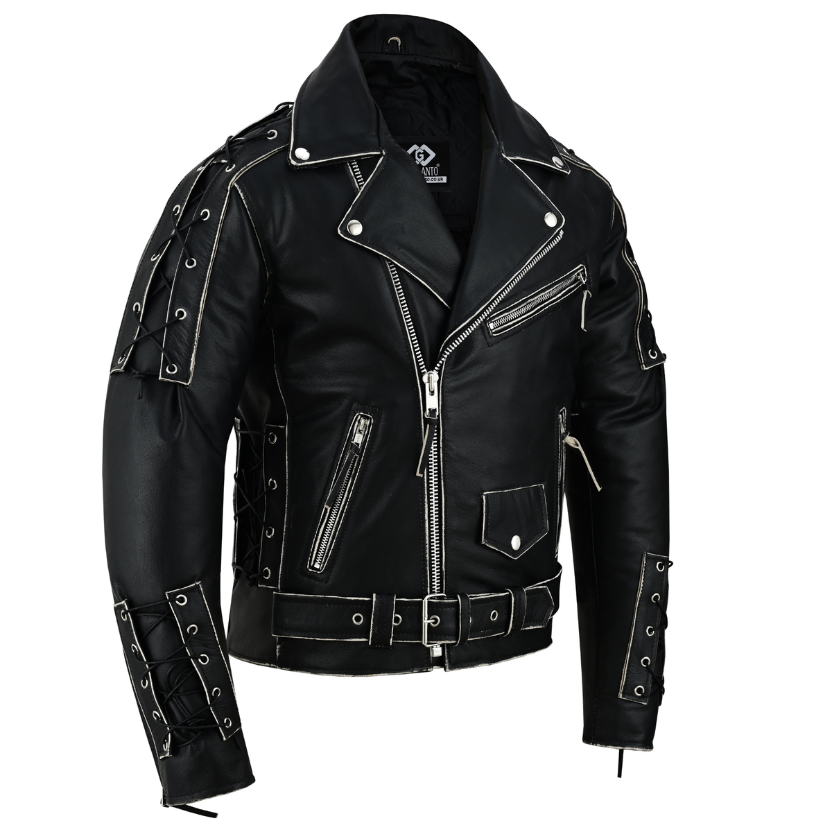 Brando Style Antique Rub Off Lace Leather Jacket