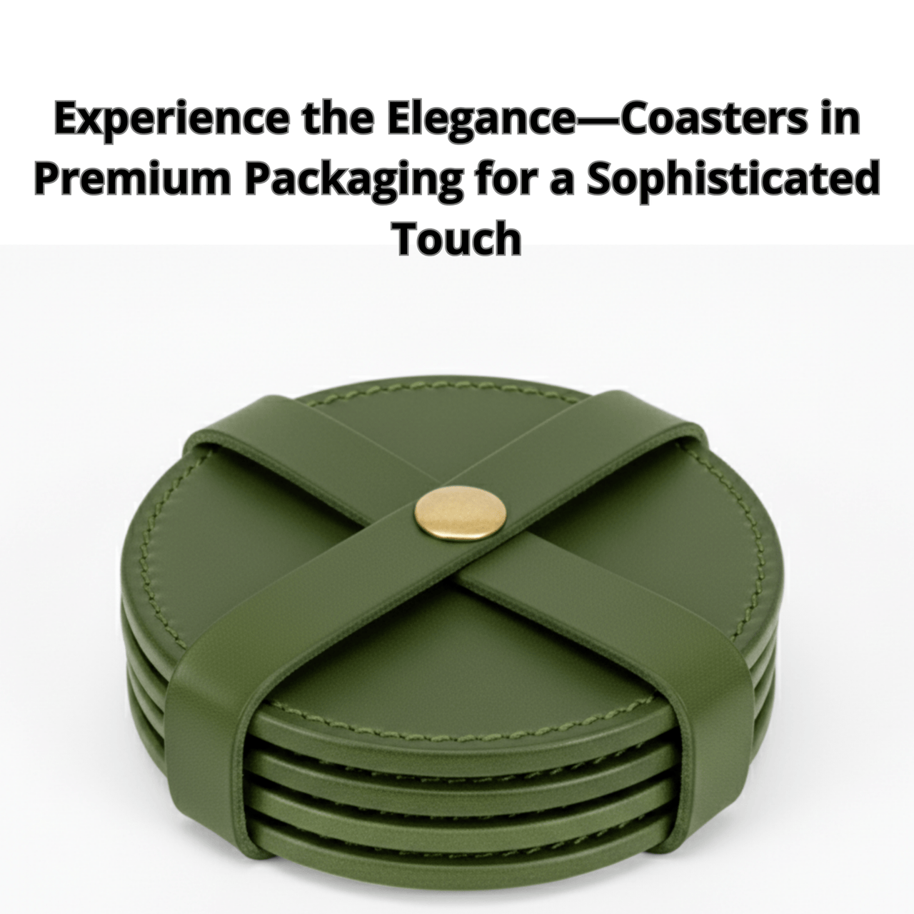 4 Pack Original Leather Coasters Set with Holder – 4 Inch Round Drink Mats - 