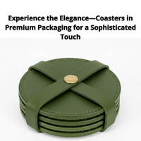 4 Pack Original Leather Coasters Set with Holder – 4 Inch Round Drink Mats - 