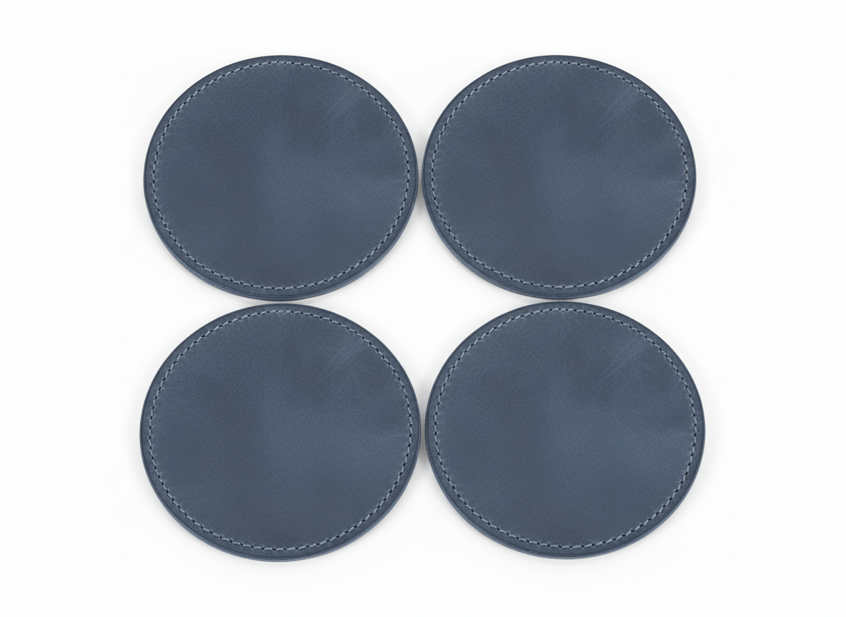 4 Pack Original Leather Coasters Set with Holder – 4 Inch Round Drink Mats - 