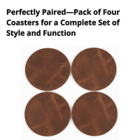 4 Pack Original Leather Coasters Set with Holder – 4 Inch Round Drink Mats - 