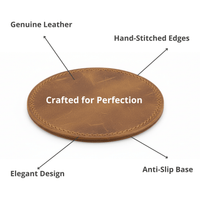 4 Pack Original Leather Coasters Set with Holder – 4 Inch Round Drink Mats - 