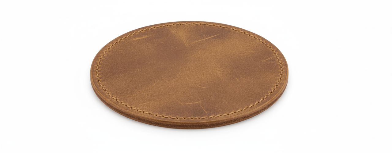 4 Pack Original Leather Coasters Set with Holder – 4 Inch Round Drink Mats - 