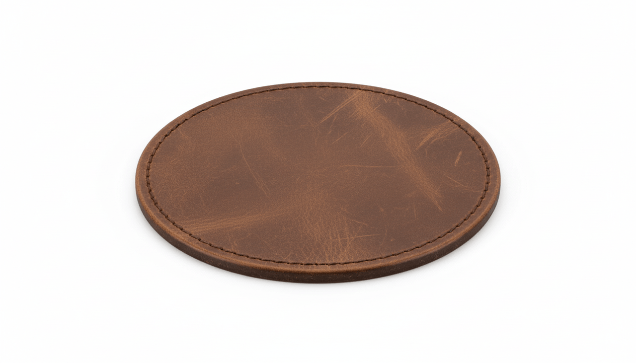 4 Pack Original Leather Coasters Set with Holder – 4 Inch Round Drink Mats - 