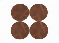 4 Pack Original Leather Coasters Set with Holder – 4 Inch Round Drink Mats - 