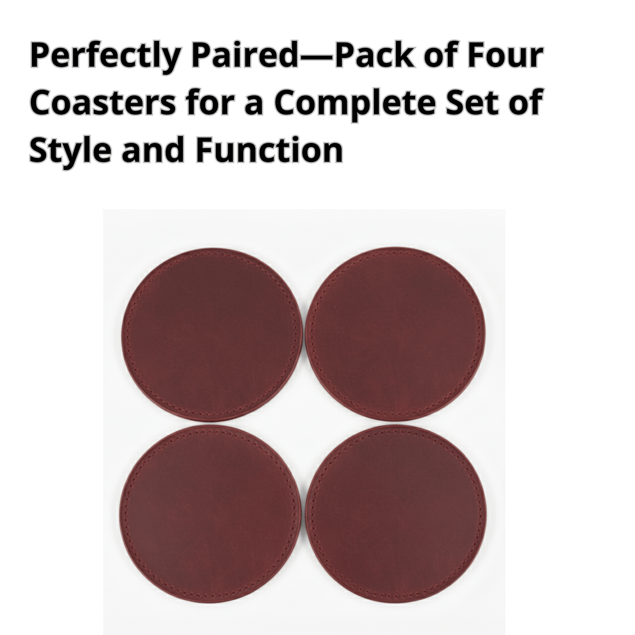 4 Pack Original Leather Coasters Set with Holder – 4 Inch Round Drink Mats - 