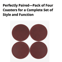 4 Pack Original Leather Coasters Set with Holder – 4 Inch Round Drink Mats - 