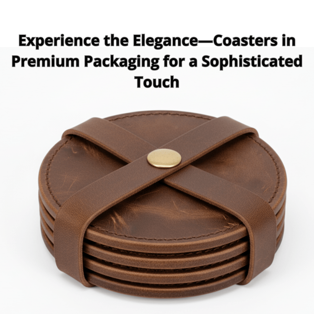 4 Pack Original Leather Coasters Set with Holder – 4 Inch Round Drink Mats - 