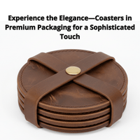 4 Pack Original Leather Coasters Set with Holder – 4 Inch Round Drink Mats - 