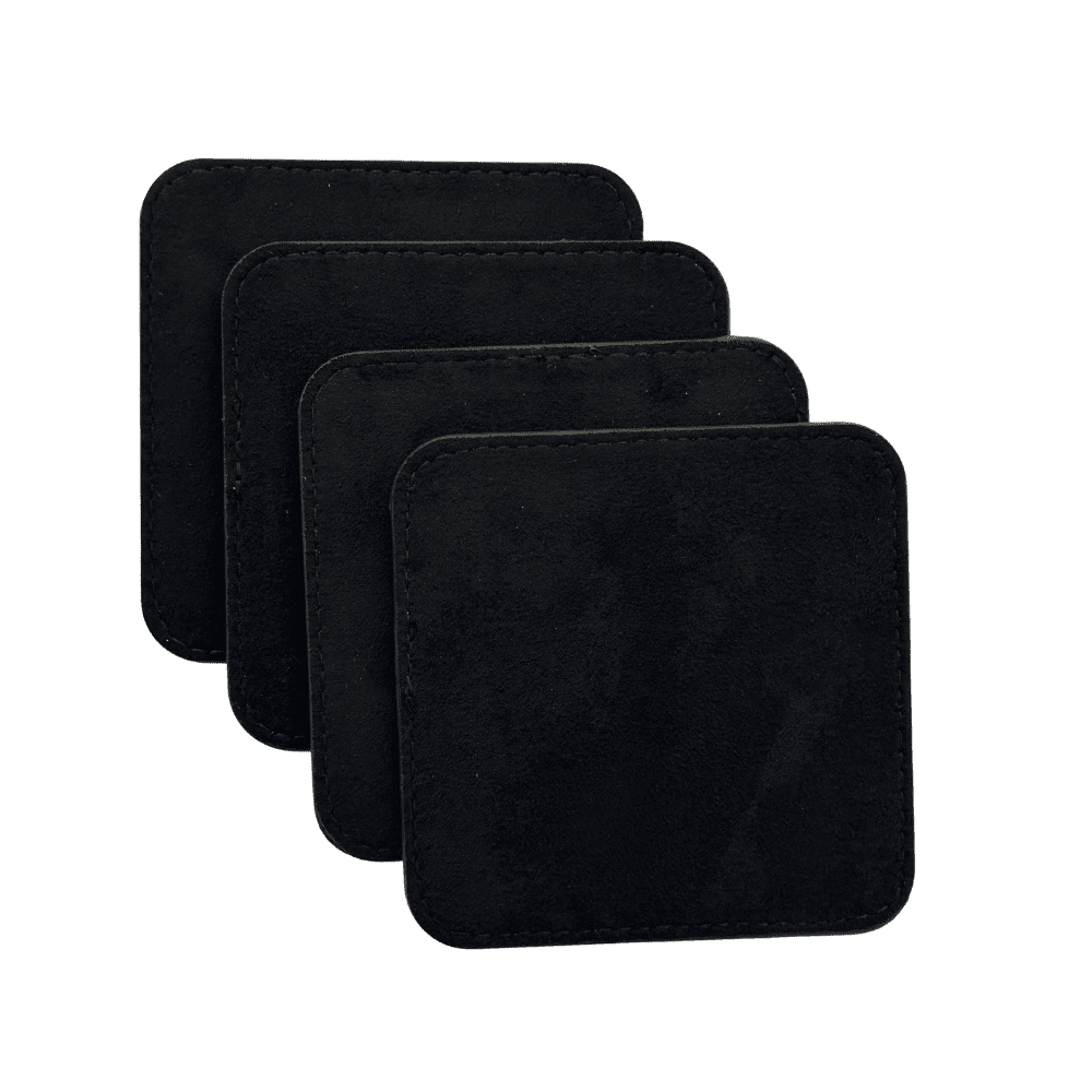 4 pack original leather coasters set with holder – 4 inch round drink mats - 