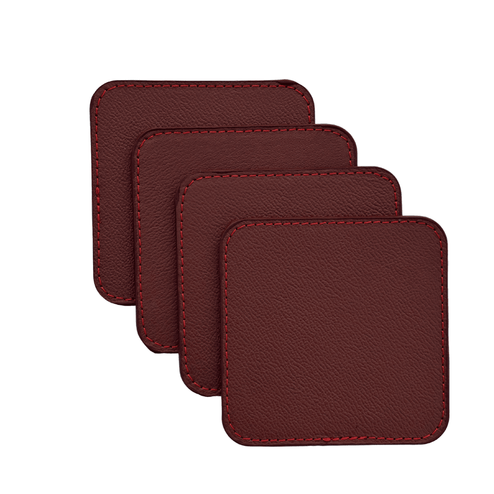 4 pack original leather coasters set with holder – 4 inch round drink mats - 