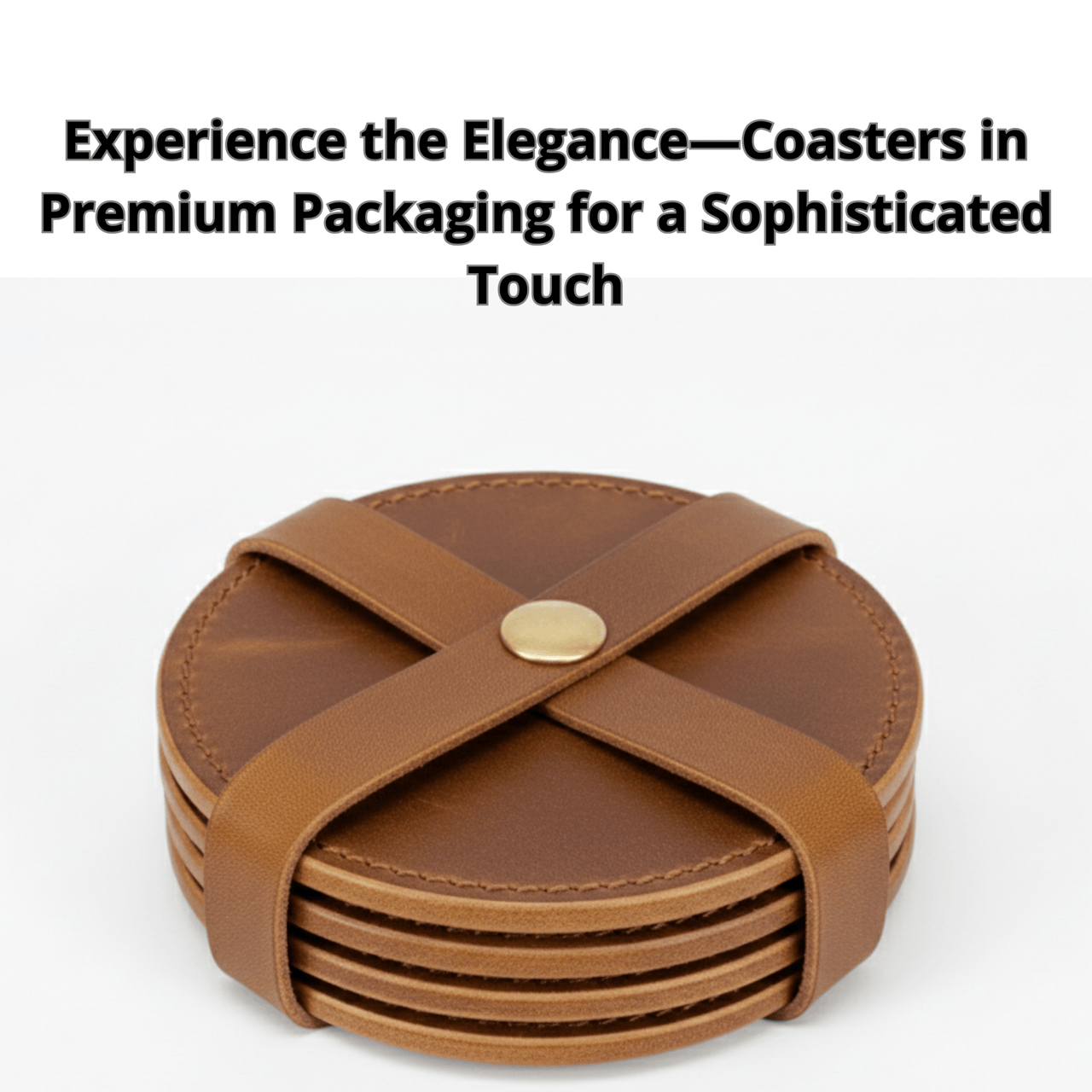 4 Pack Original Leather Coasters Set with Holder – 4 Inch Round Drink Mats - 