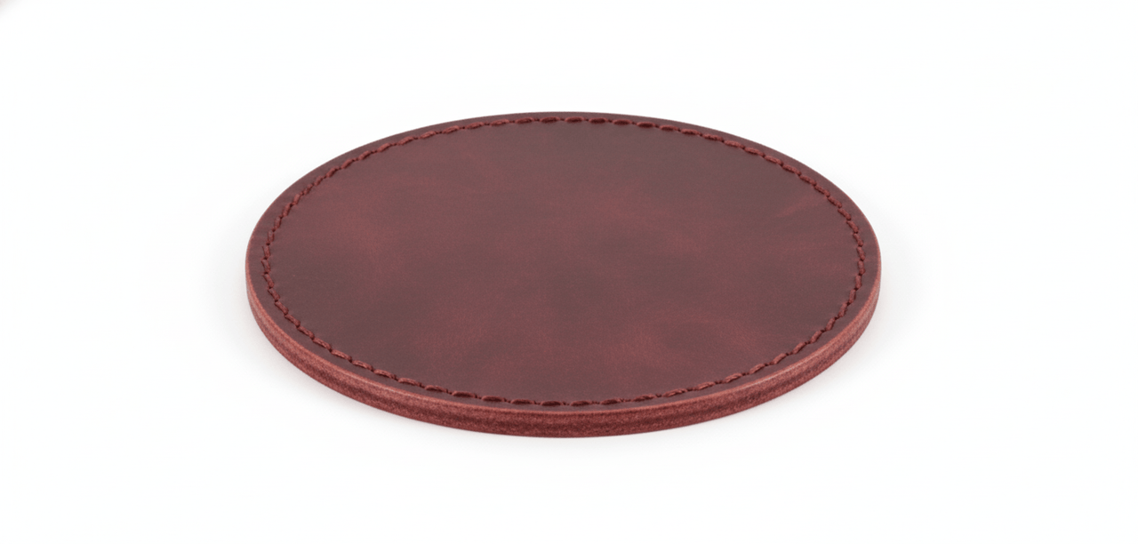 4 Pack Original Leather Coasters Set with Holder – 4 Inch Round Drink Mats - 