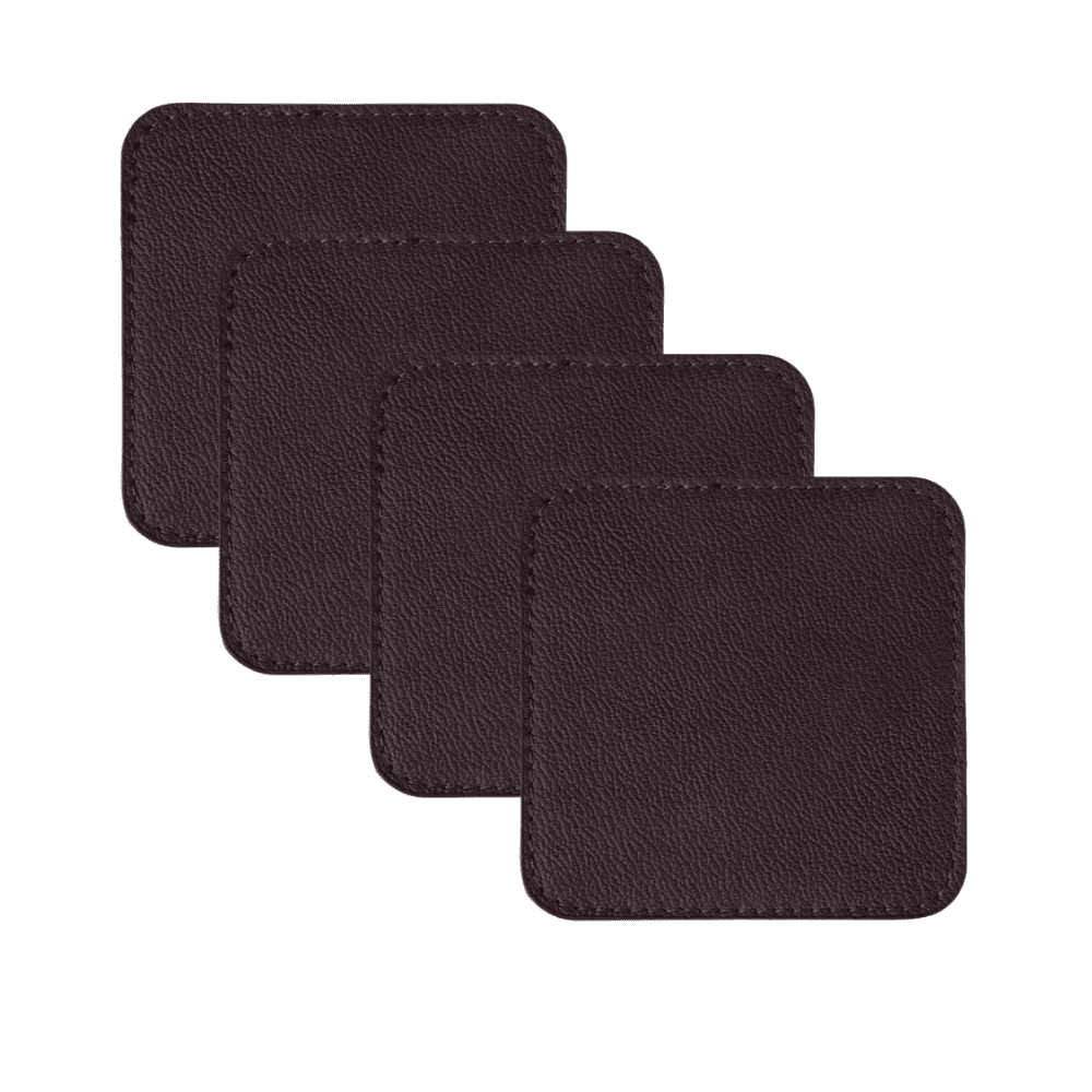 4 pack original leather coasters set with holder – 4 inch round drink mats - 