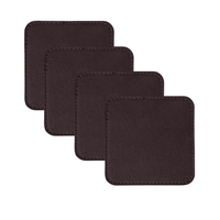 4 Pack Original Leather Coasters Set with Holder – 4 Inch Round Drink Mats - 