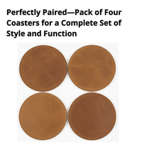 4 Pack Original Leather Coasters Set with Holder – 4 Inch Round Drink Mats - 