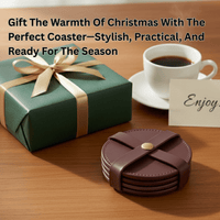 4 Pack Original Leather Coasters Set with Holder – 4 Inch Round Drink Mats - 