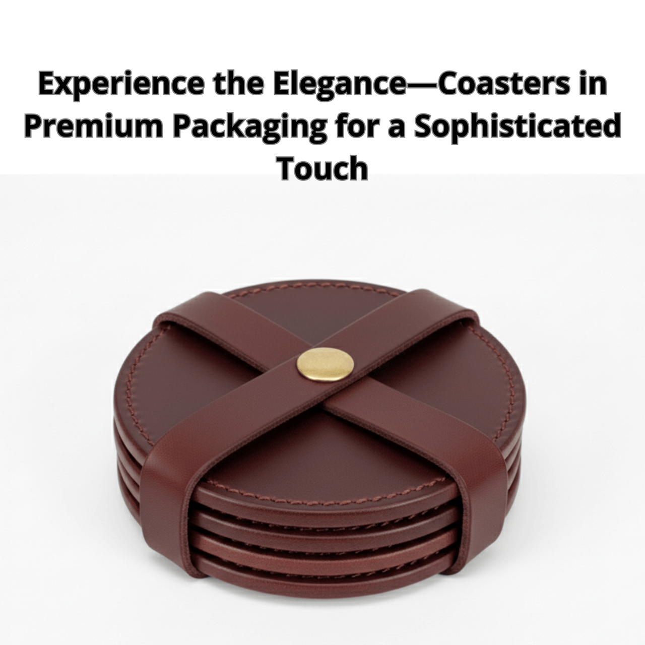 4 Pack Original Leather Coasters Set with Holder – 4 Inch Round Drink Mats - 