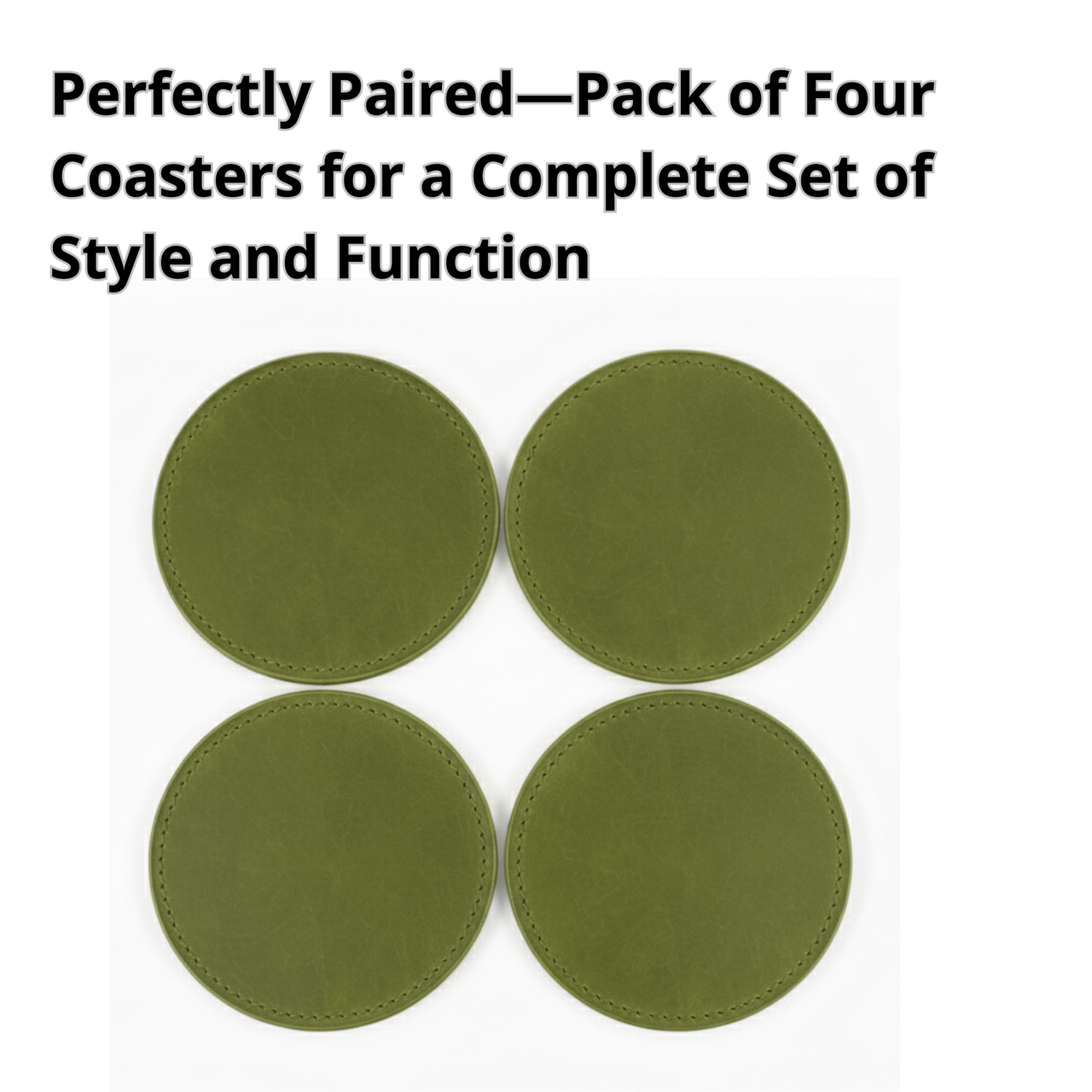 4 Pack Original Leather Coasters Set with Holder – 4 Inch Round Drink Mats - 