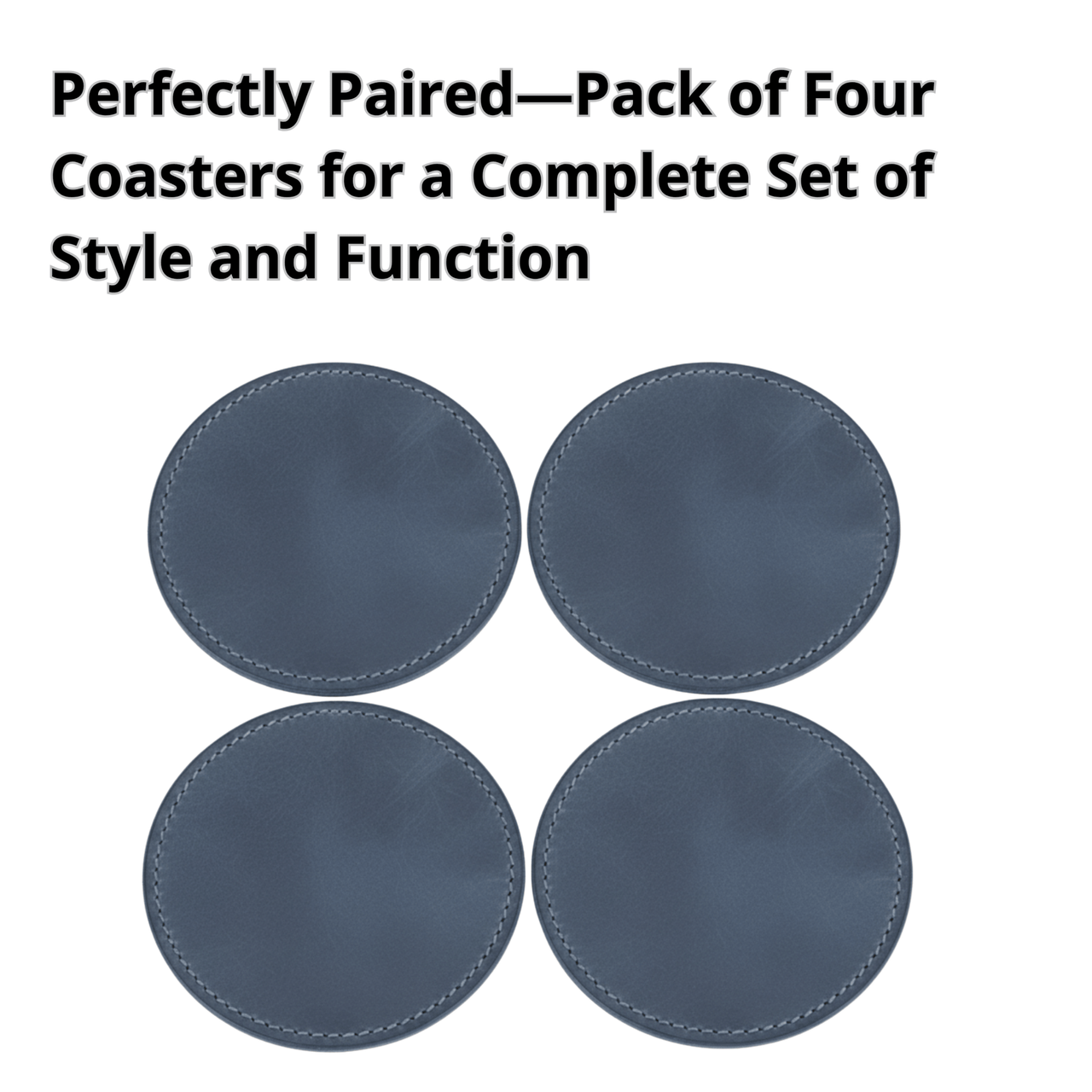 4 Pack Original Leather Coasters Set with Holder – 4 Inch Round Drink Mats - 