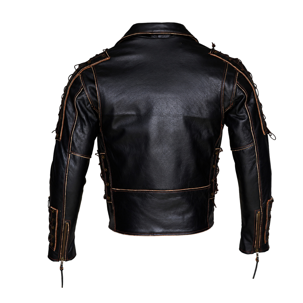 brando style antique rub off lace leather jacket - classic black cowhide biker jacket