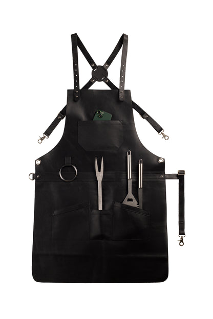 Real Leather Multi-Pocket Apron Butcher Apron - BBQ Apron - Cooking Apron