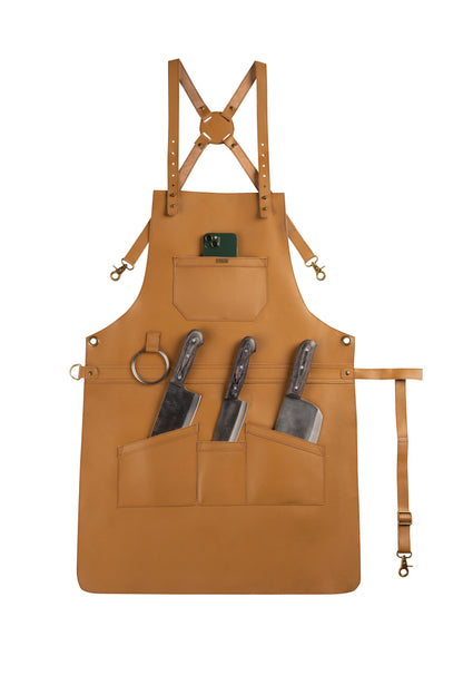 Real Leather Multi-Pocket Apron Butcher Apron - BBQ Apron - Cooking Apron