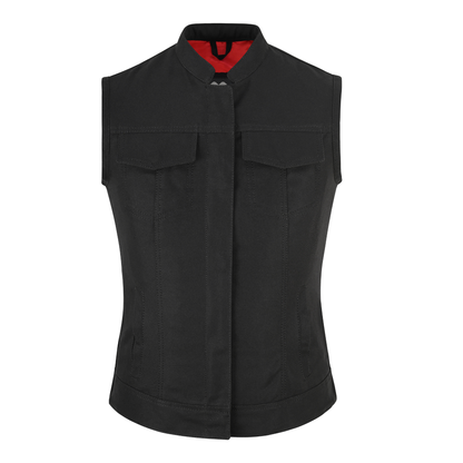 Women Waistcoat in Black Cotton Twill with Multiple Pockets