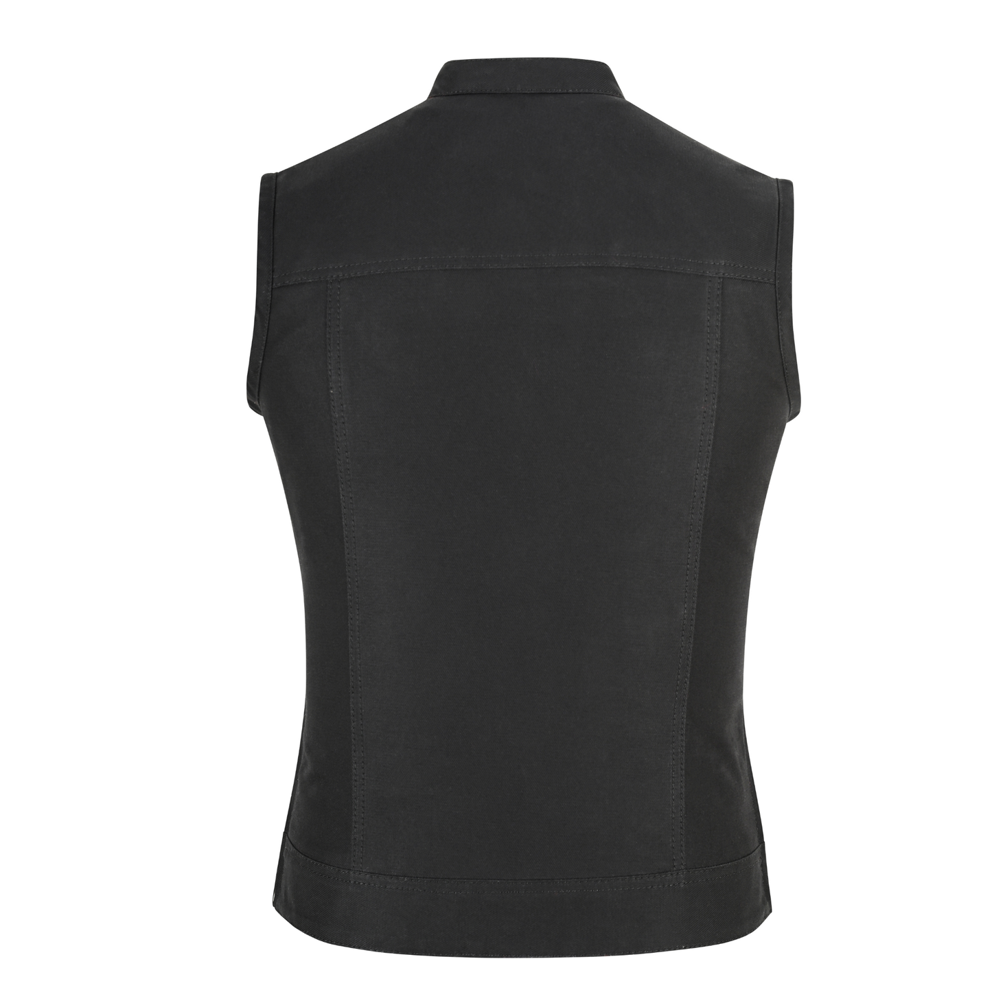 women waistcoat in black cotton twill with multiple pockets