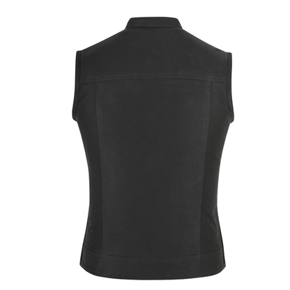 Women Waistcoat in Black Cotton Twill with Multiple Pockets