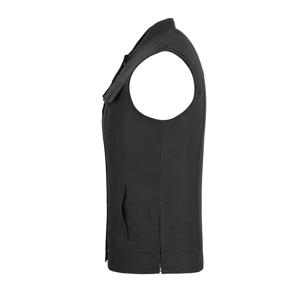women waistcoat in black cotton twill with multiple pockets