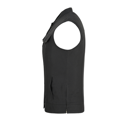Women Waistcoat in Black Cotton Twill with Multiple Pockets