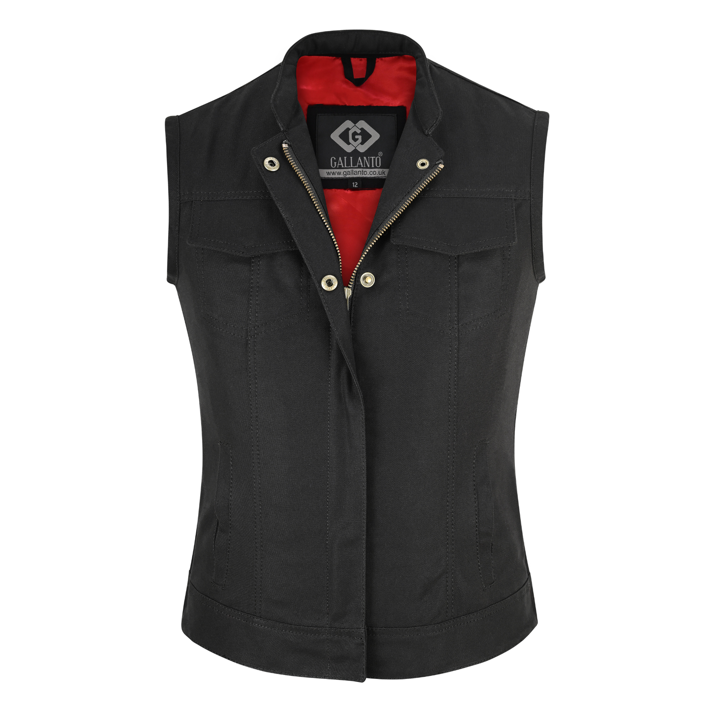 women waistcoat in black cotton twill with multiple pockets
