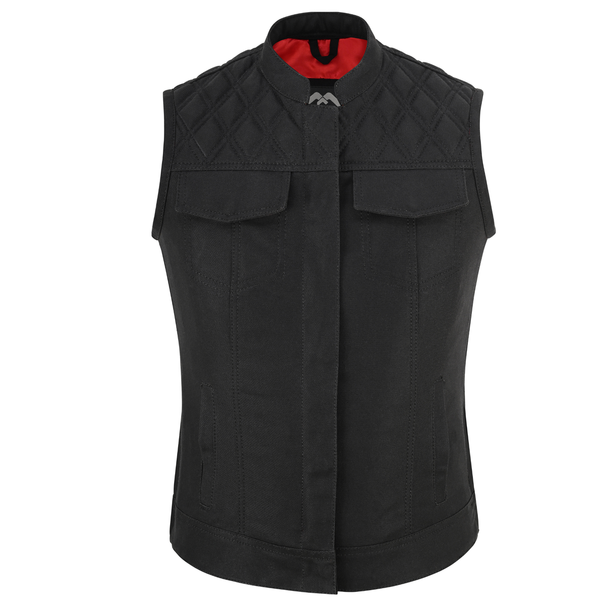 women waistcoat in black cotton twill with multiple pockets