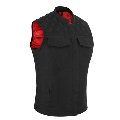 Women Waistcoat in Black Cotton Twill with Multiple Pockets