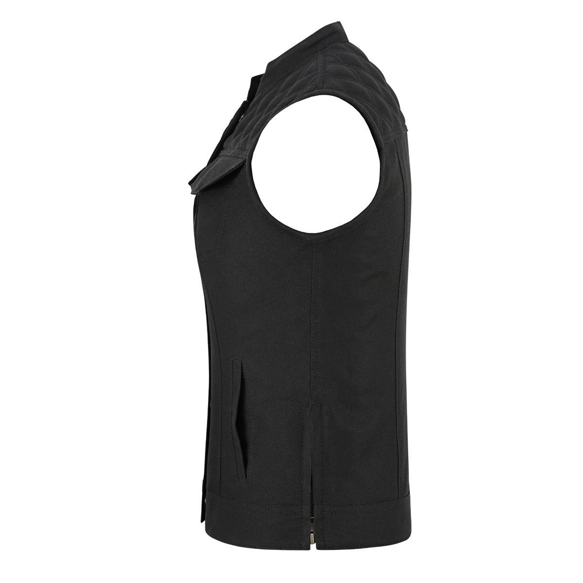 women waistcoat in black cotton twill with multiple pockets